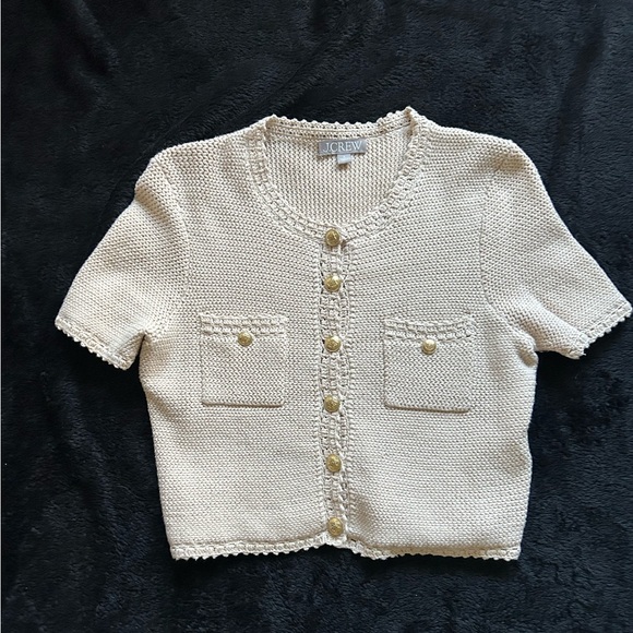 J. Crew Sweaters - J.CREW Cream Knit Short-Sleeve Lady Cardigan
